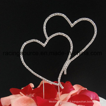 Blingbling Double Heart Picks Sparkly Wedding Cake Topper pour la décoration de gâteau